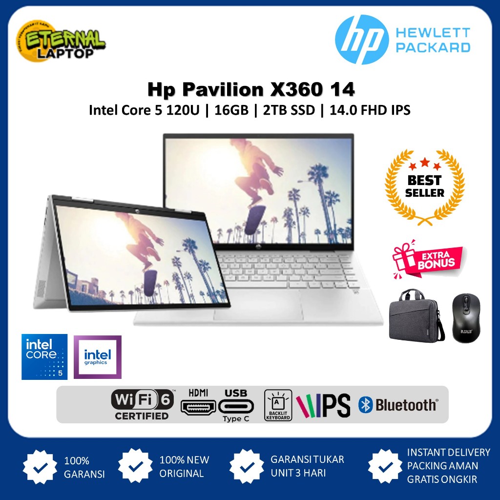 Laptop Hp Pavilion x360 Intel Core 5 120U  Ram 16GB DDR5 1TB SSD Intel Graphics Backlight Win11