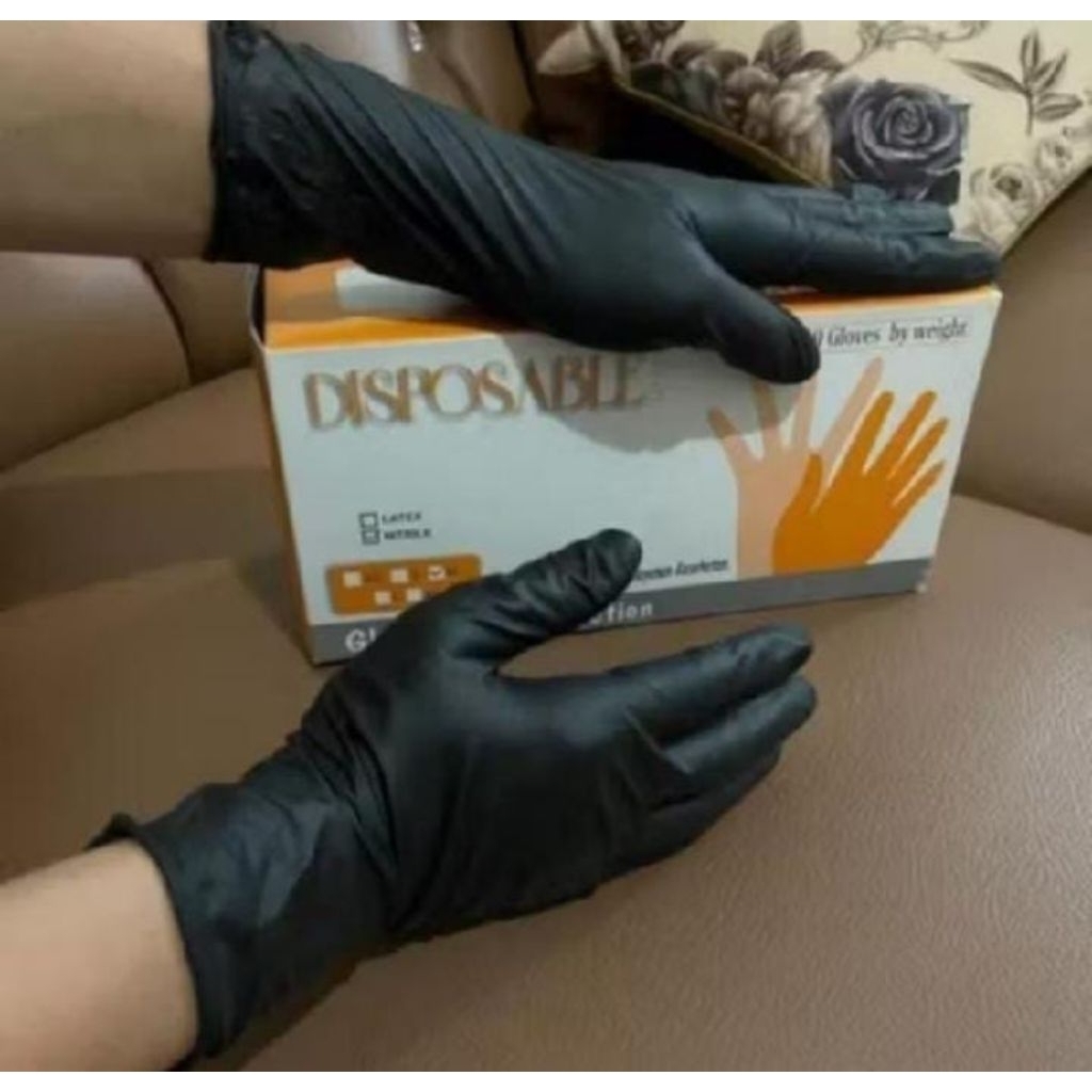 Handscoon Nitrile Hitam sarung tangan karet Disposable / Black nitrile / Gloves hitam free powder / 