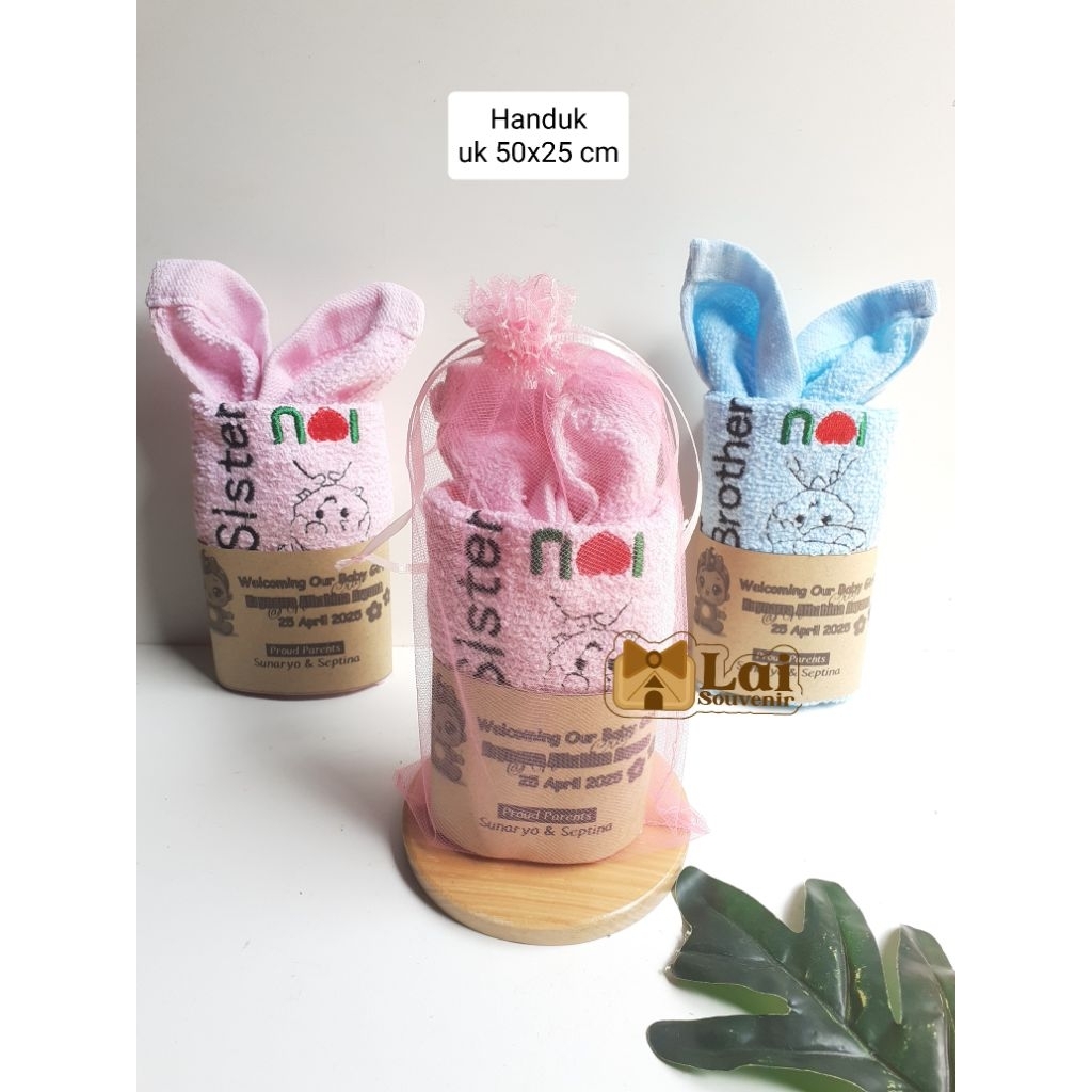 Handuk Wajah Bordir/ Handuk Keramas Souvenir Baby Born / Lahiran Bayi