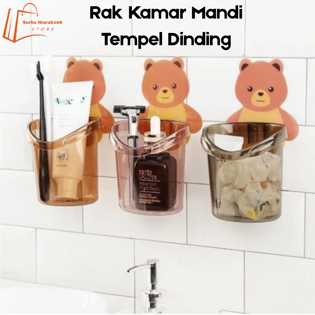 SB168 Gantungan Tempat Sikat Gigi Odol Gambar Beruang Tempel Dinding / Rak Kamar Mandi Tempel Dindin