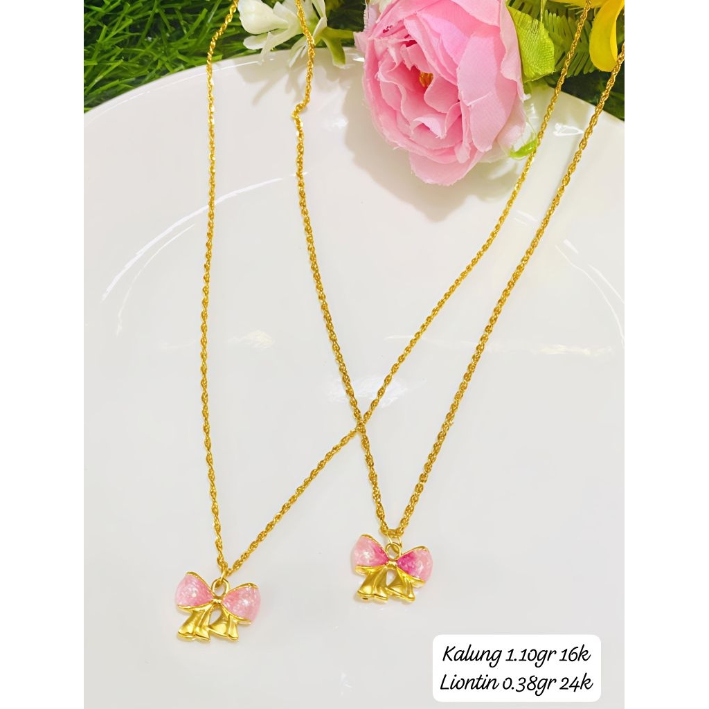 Kalung 16K  Liontin Pita 24K Emas Asli 24K Hongkong 999%