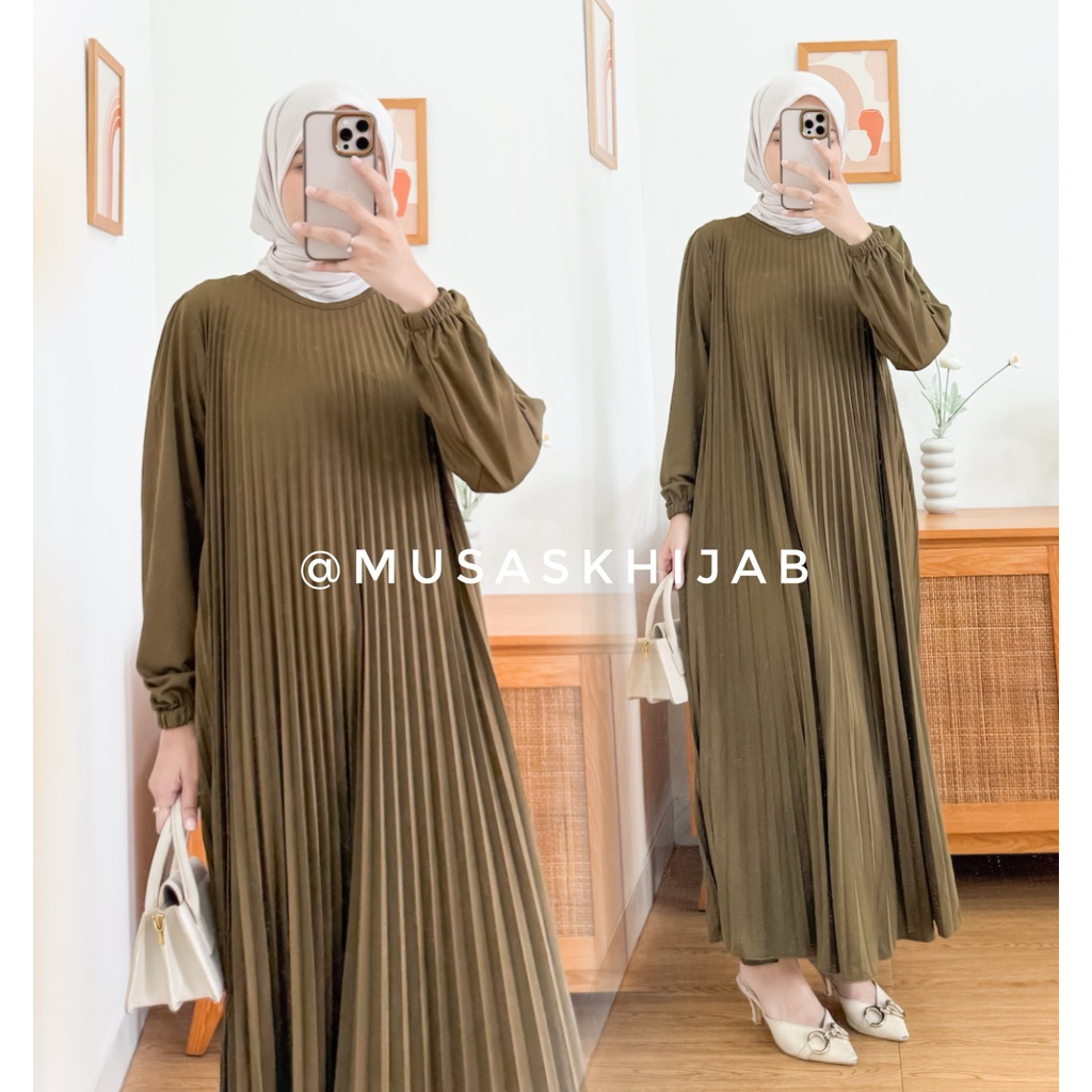 GAMIS PLISKET LENGAN PANJANG POLOS WANITA / GAMIS POLOS PLISKET PAYUNG GAMIS DG03