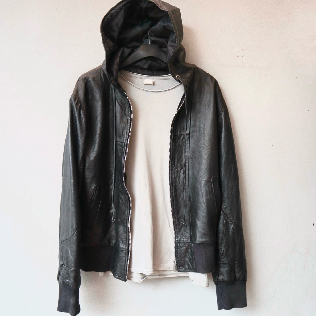 Jaket kulit asli domba M hoodie bertopi hudi cowok cewek hodie unisex slim Pl Bekas Preloved Second