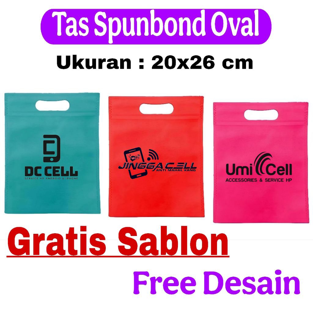 

( CUSTOM SABLON + TAS OVAL )Tas Sablon Spunbond Oval 20x26 Goodiebag Sablon Custom