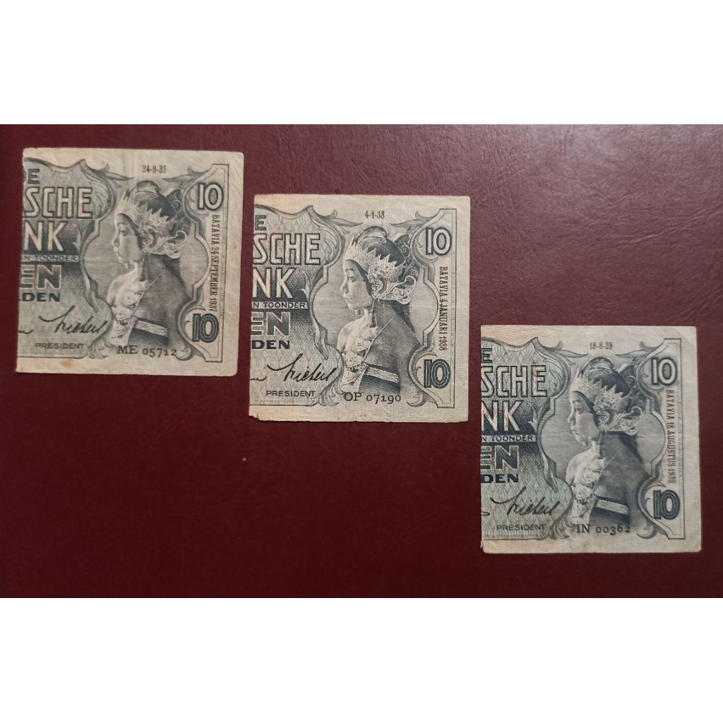 UANG SENERING 10 GULDEN SERI WAYANG TAHUN URUT 1937 1928 1939