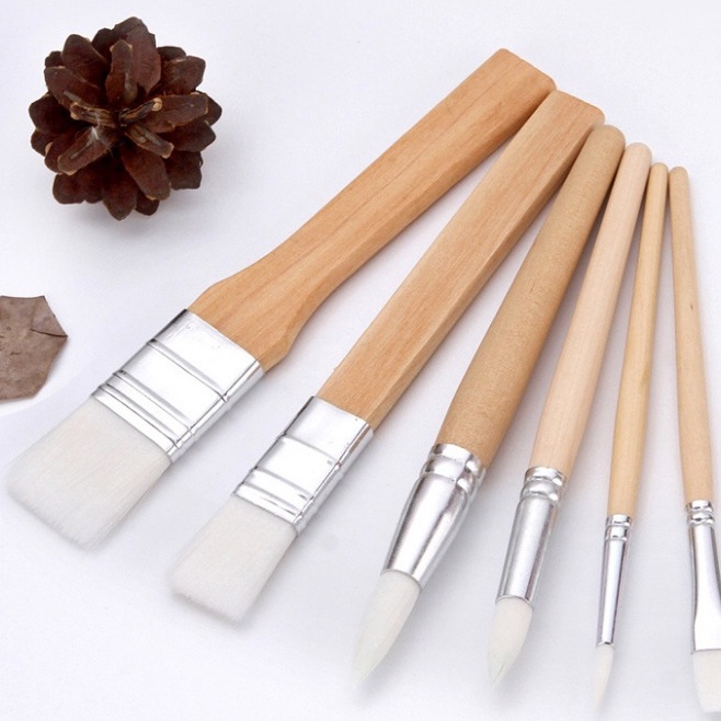 

KODE J38R 6 PC NYLON BRUSH 6 Set Kuas Kayu Dengan Bulu Nilon Berwarna Putih Wooden Handle Paint Brush kuas lukis 1 set Kuas cat air akrilik dan kuas cat air Paint Brush Face Painting Practice Template Stencil