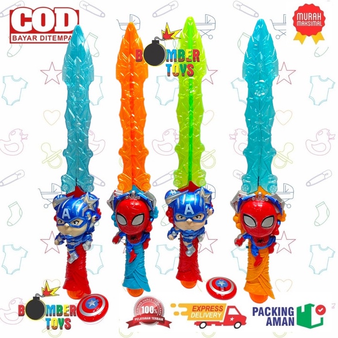KODE L47Z MAINAN ANAK PEDANG SPIDERMAN CAPTAIN AMERICA SUARA LAMPU SERU LAWAN