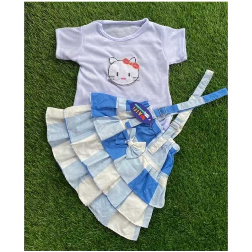 Setelan Bayi Perempuan Kaos Printing & Overall Rok Motif | Usia 1-2 Tahun Nyaman & Lucu