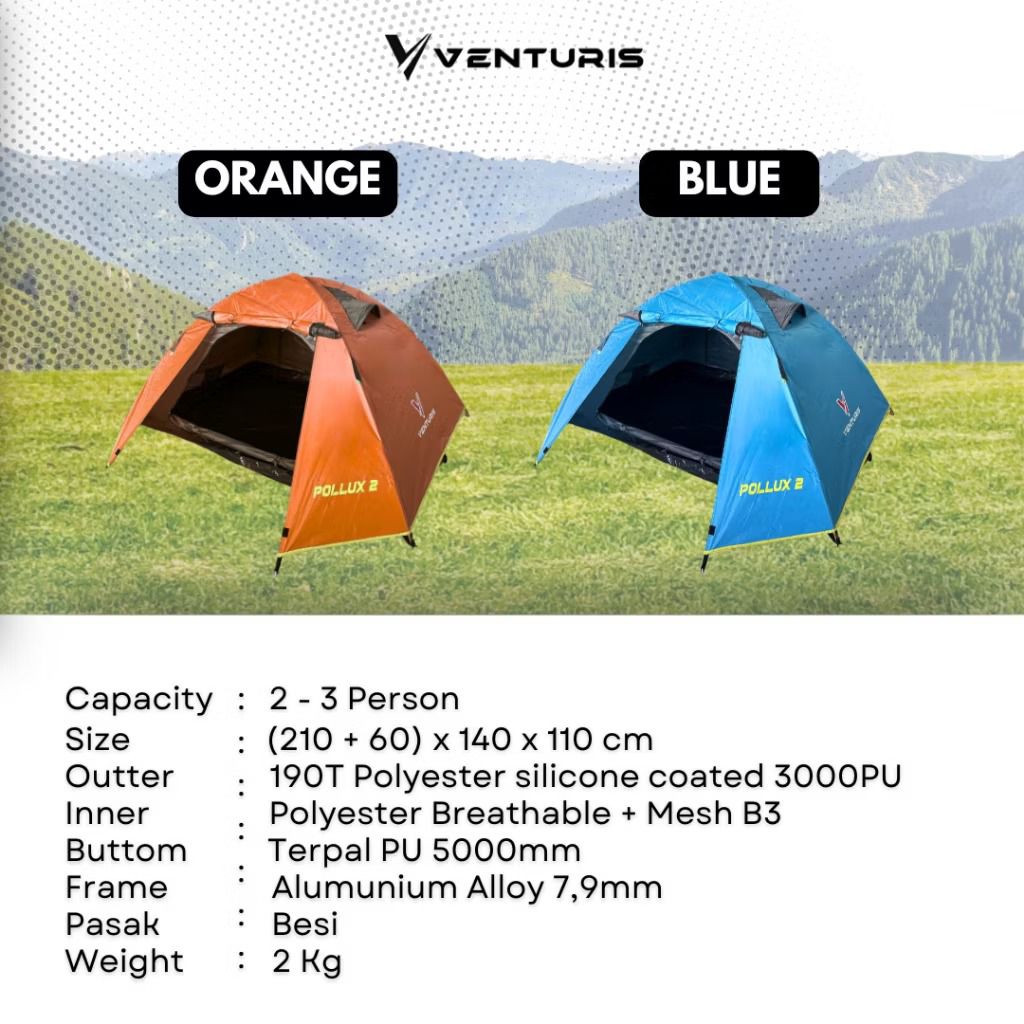 Tenda Bassic Outdoor Pollux 2 (Venturis) - Tenda Aloy - Tenda Kapasitas 2P