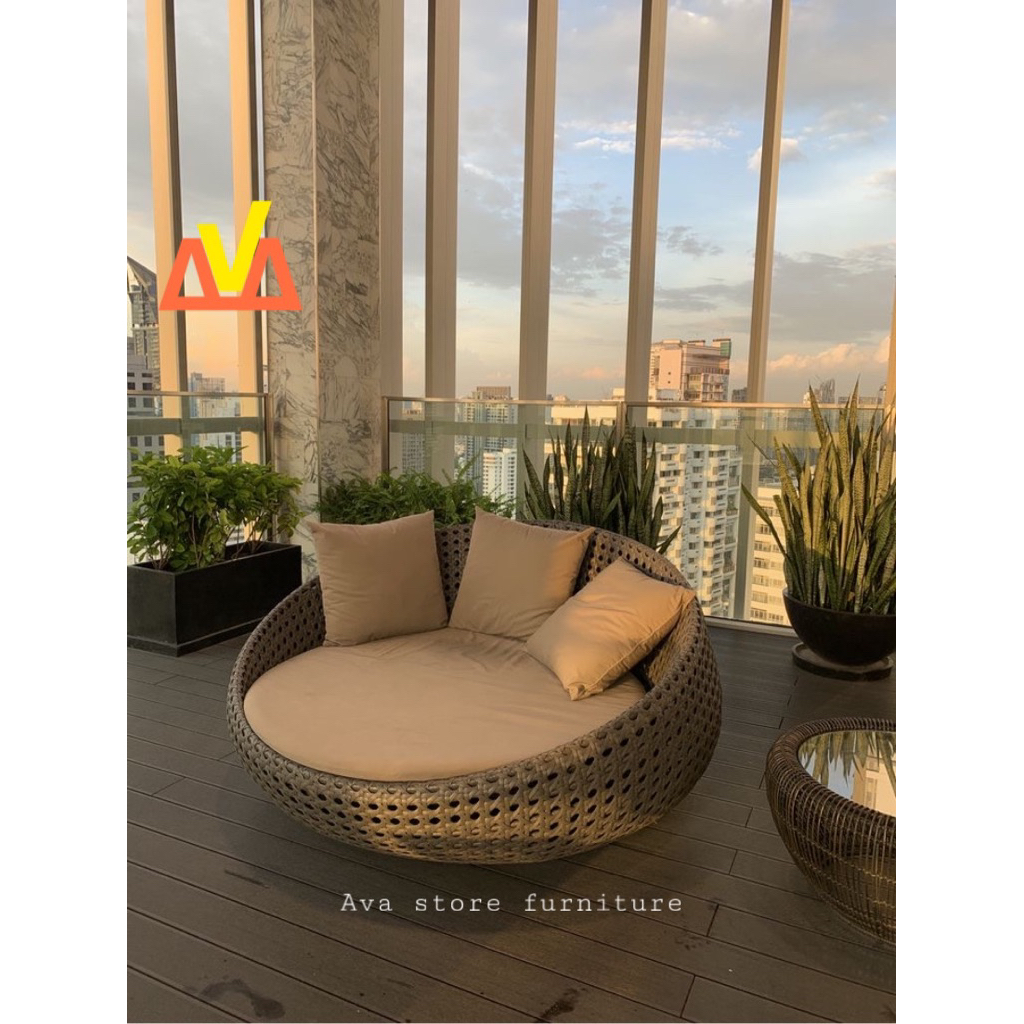 Daybed bulat outdoor rotan sintetis/Daybed pool rotan sintetis