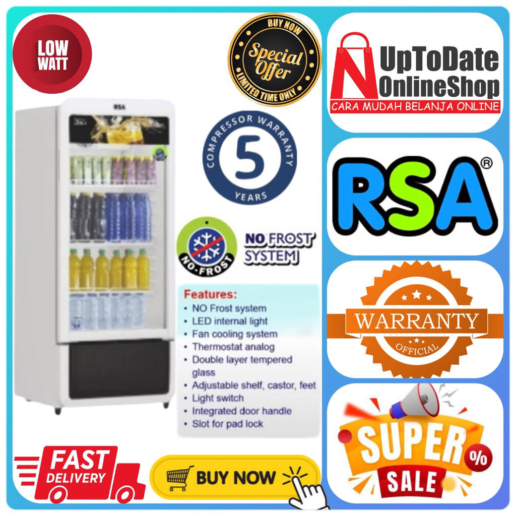 RSA SHOWCASE RUBY200 RUBY-200 RUBY 200 NO FROST TECHNOLOGY 200L CHILLER RSA DISPLAY COOLER RSA FAST 