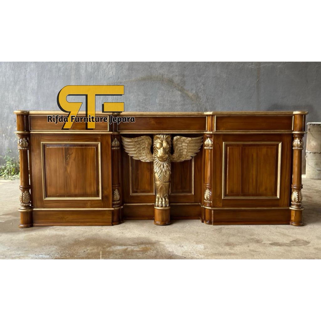 REAL PICT  Meja Kantor Mewah Ukir Jati / Meja Direktur Ukir Jati Mewah / Meja Kantor Jati Solid