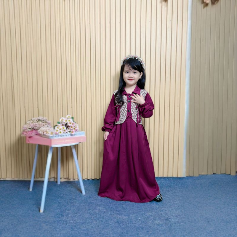 gamis anak viola rayon twill mix brokat 4 - 12 tahun