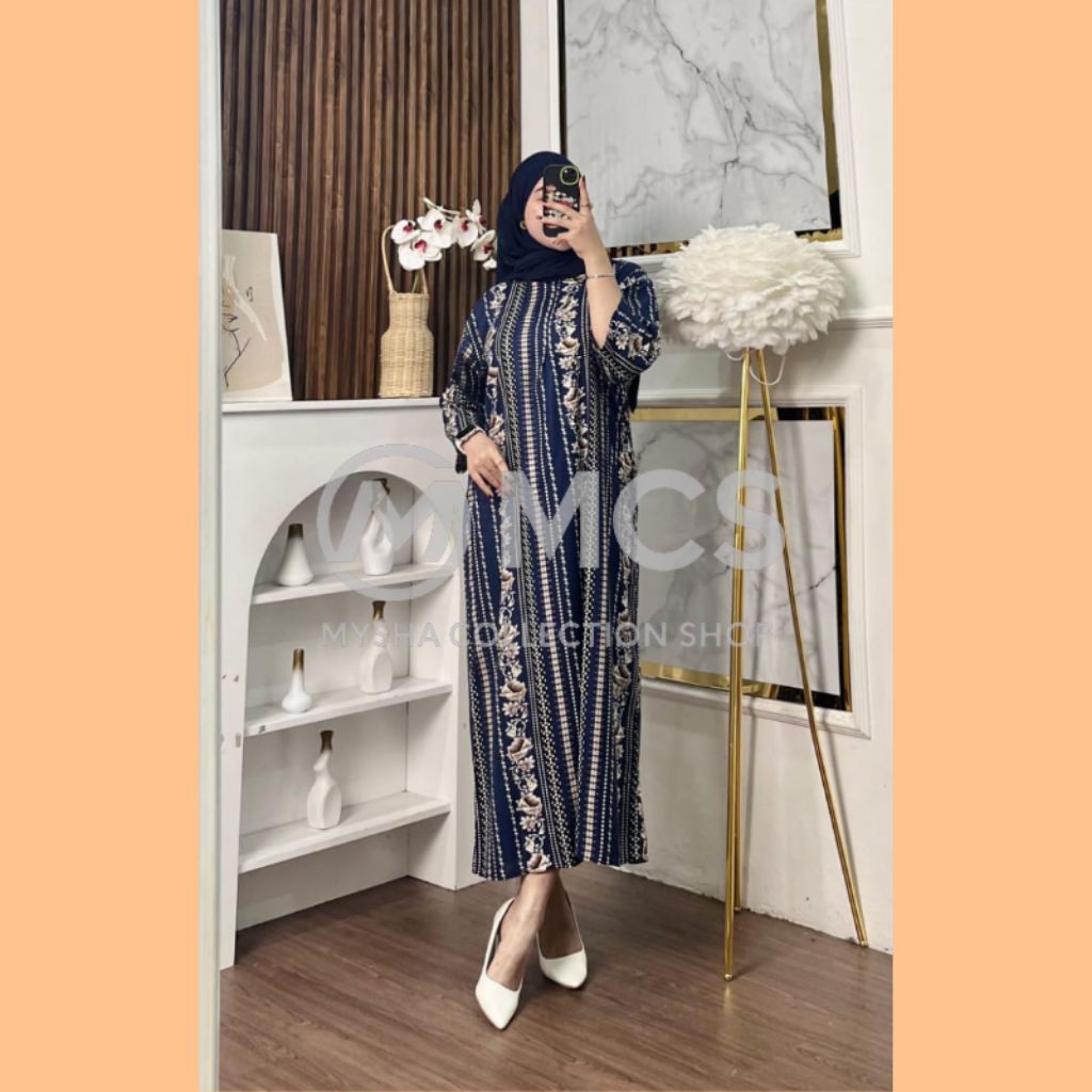 Daster Viral Sahara - Gamis Midi Dress Lengan 7/8 - Rayon Motif premium