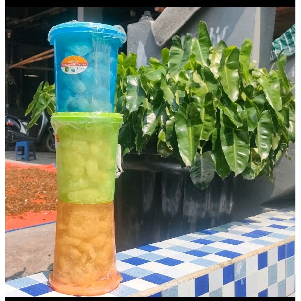 

kerupuk kulit toples 1 liter dengan 3 varian rasa