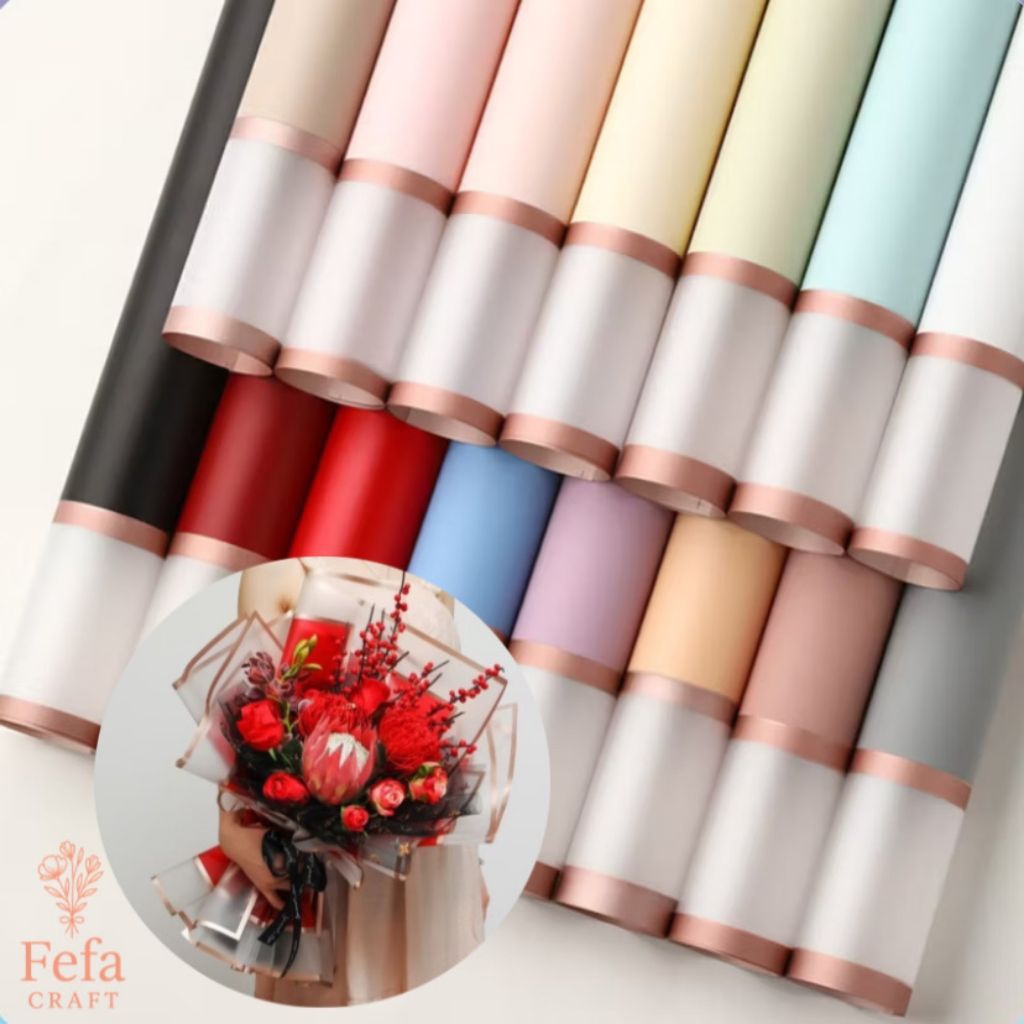 

KERTAS BUKET BUNGA DOUBLE LIST TRANSPARENT GOLD FRAME / FLOWER WRAPPING PAPER CELLOPHANE / BUNGKUS BUNGA