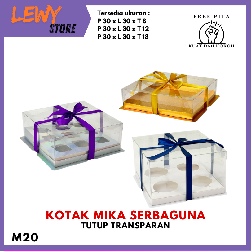 

Kotak Kue Box Mika Cake Box 30x30 cm Box Puding Kotak Kue Mika Transparan PET Kotak Kado Gift Box Kotak Cupcake Toples Dus Hadiah - Tutup Transparan