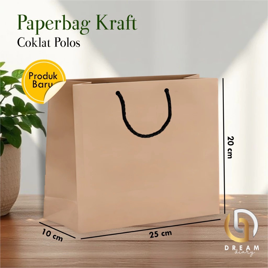 

PAPER BAG KRAFT COKLAT POLOS - PAPERBAG TAS KERTAS SOUVENIR PERNIKAHAN UKURAN 25x20x10 CM ECER