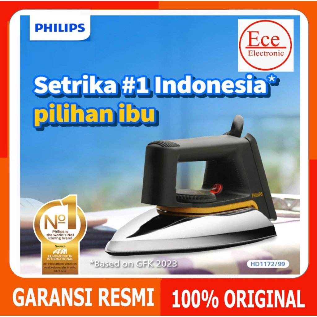 Setrika Kering Philips HD-1172-00, Material Ceralon, 1000 W, Hitam