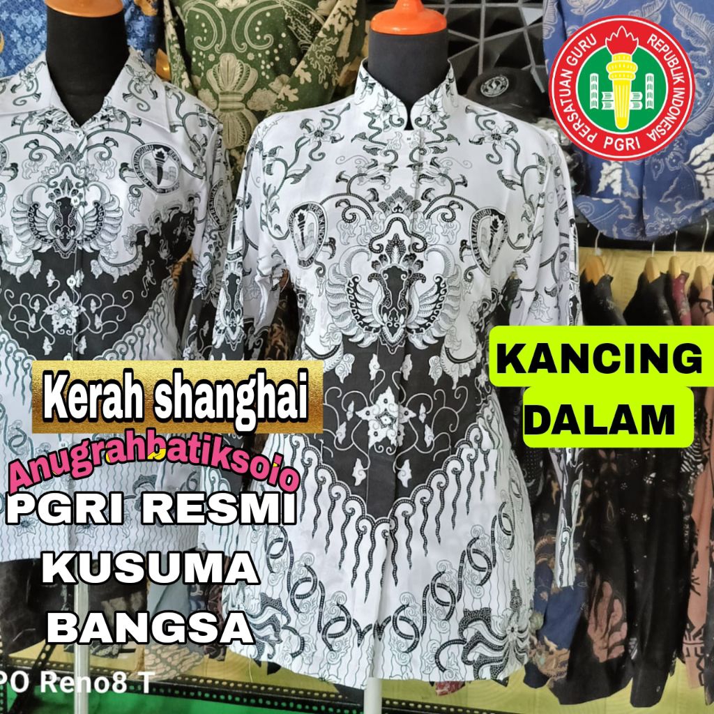 Baju PGRI KUSUMA BANGSA pria dan wanita lapis furing bahan semi sutra nyaman dan adem warna putih