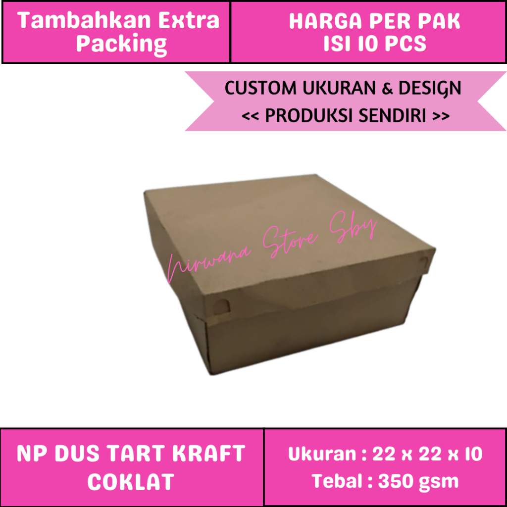 

(10 Pcs) Dus Tart Kraft Coklat Polos 22x22x10 / Dus Kue / Box Puding