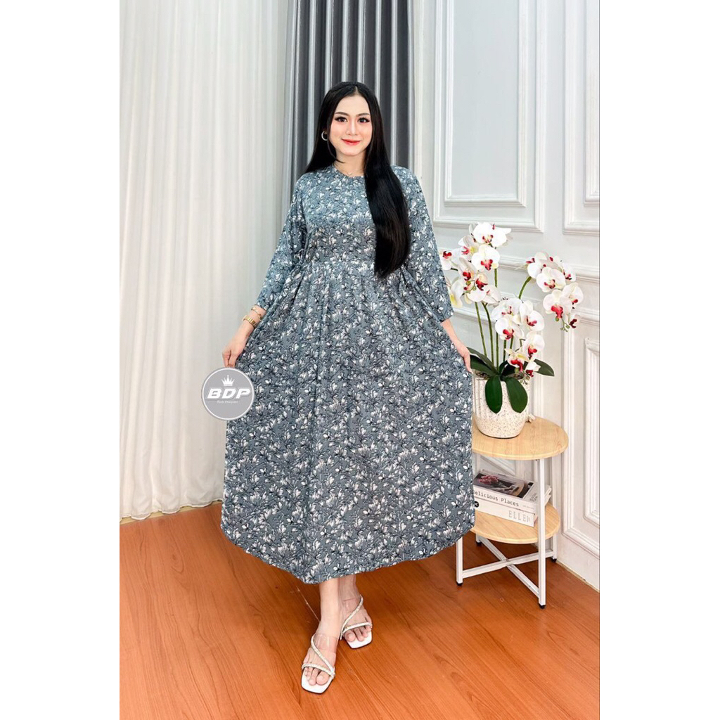 GAMIS BUNGA RAYON SANTUNG | BUSUI FRIENDLY