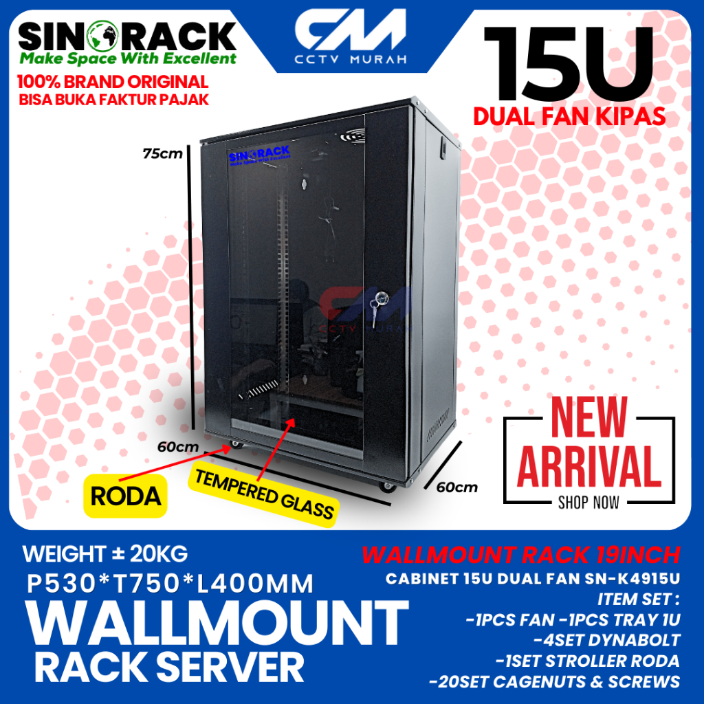 Wallmount Rack 15U, Rak Server Single Door 15U Kecil