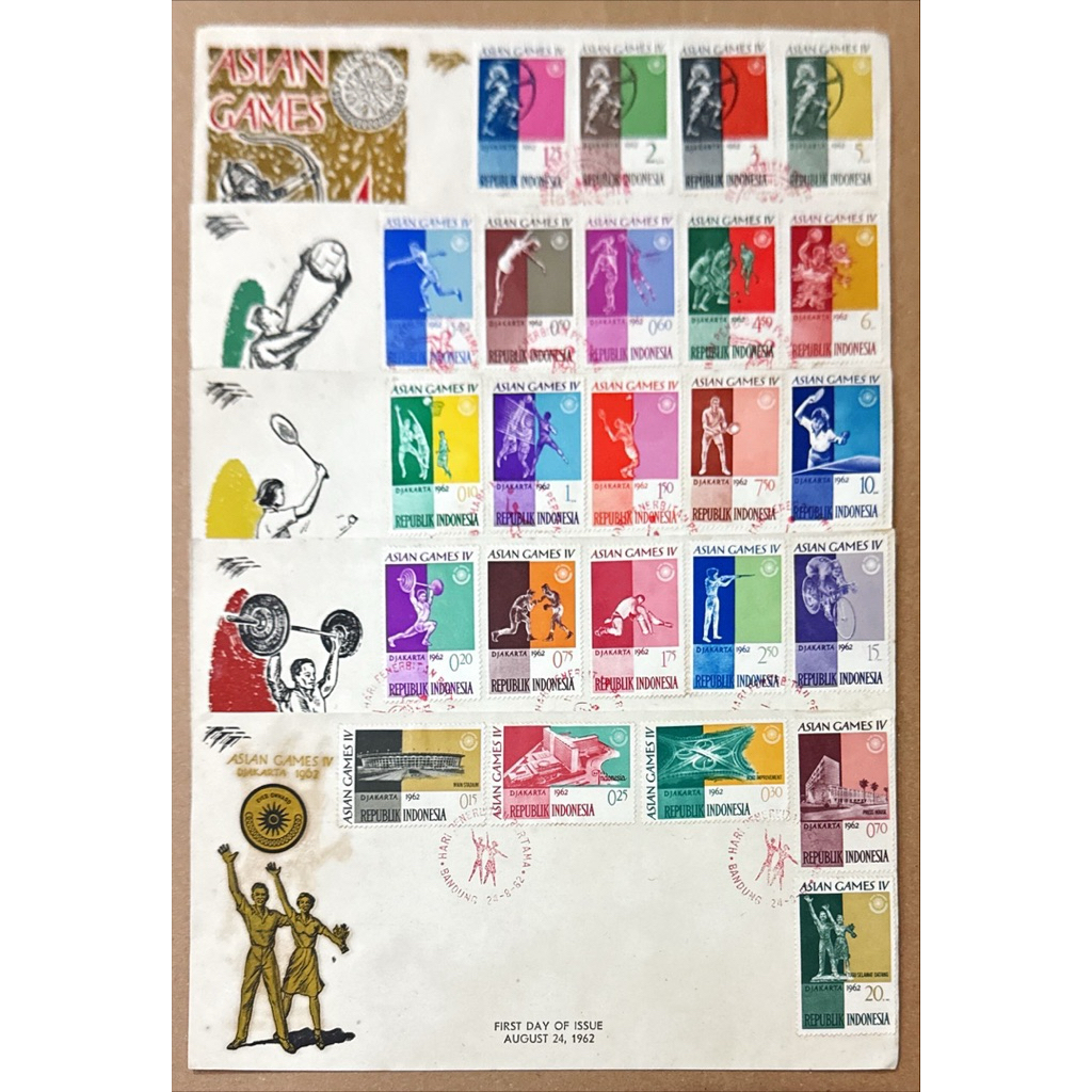 

PRANGKO INDONESIA 1962 SHP ASIAN GAMES KE - 4 (5 SAMPUL COMPLIT SET MINT).