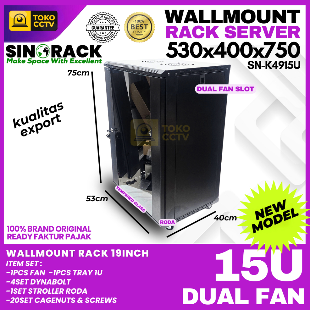 Wallmount Rack Server 15U, Rak Server Single Door 15U Kecil