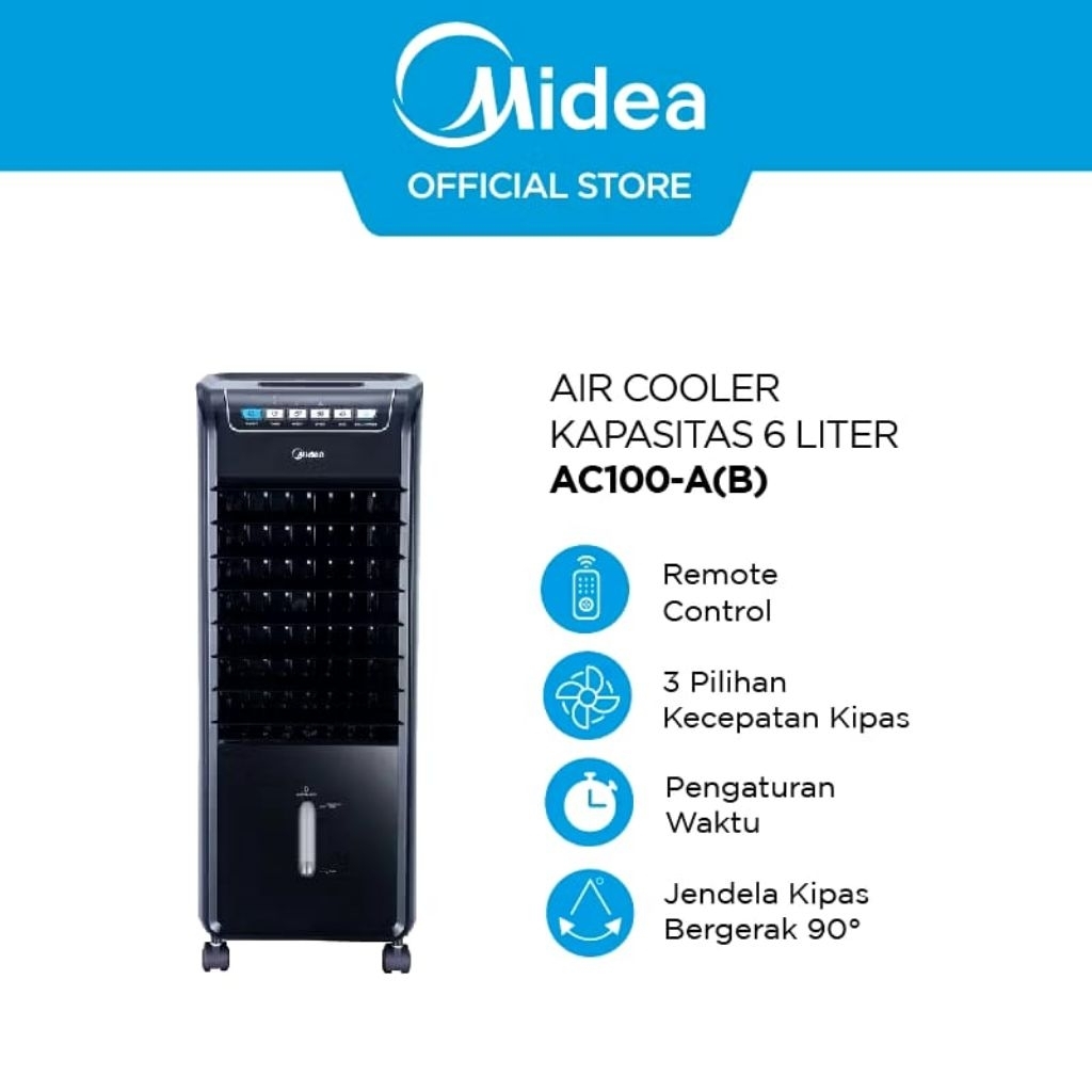MIDEA AIR COOLER AC-100 A (B) 6 LITER HITAM KIPAS ANGIN PENDINGIN RUANGAN PENYEJUK UDARA