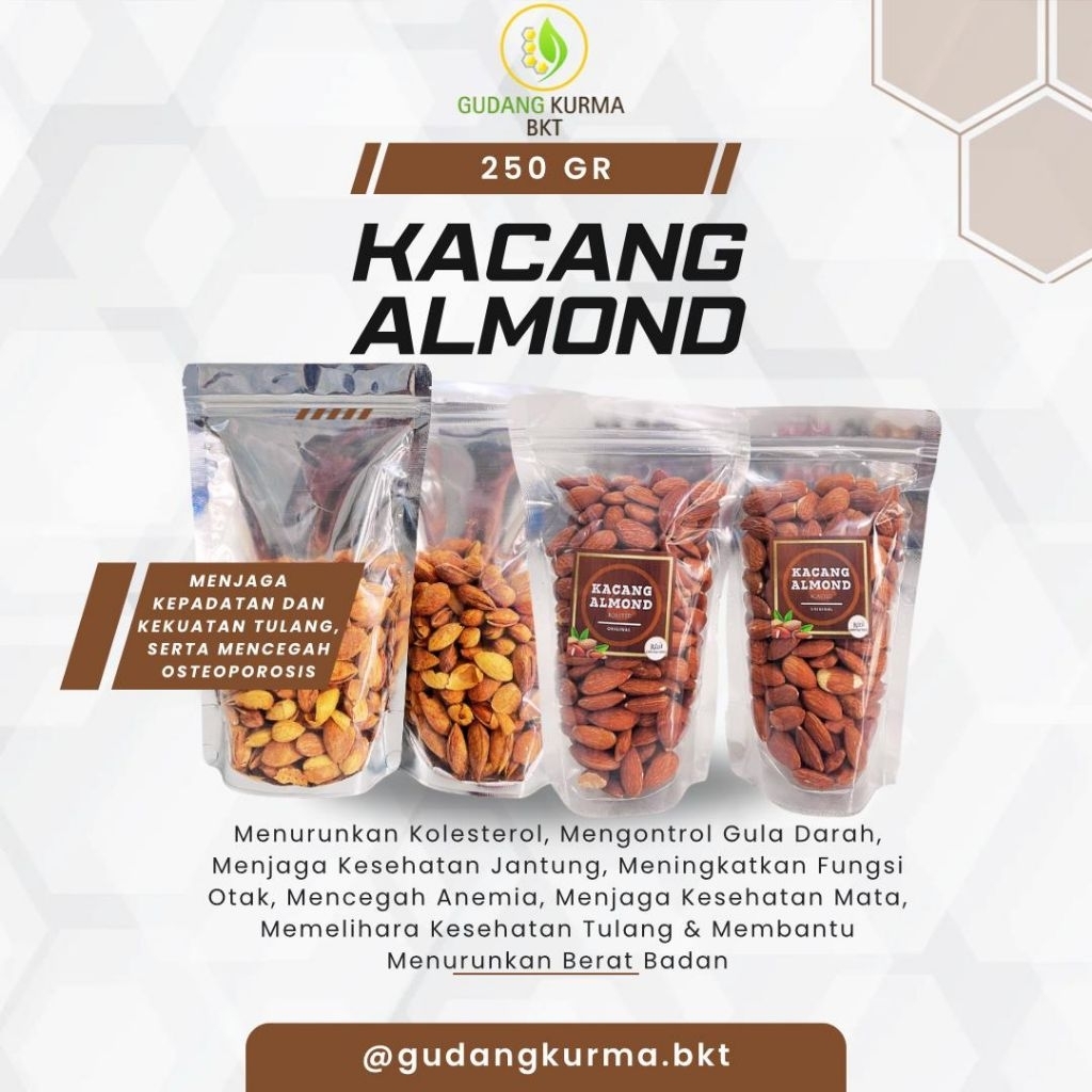 

KACANG ALMOND KUPAS ORIGINAL ROASTED || KACANG ALMOND KULIT BETTER MILK 250g