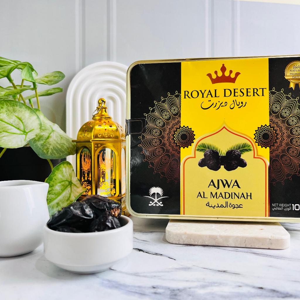 

1 kg Kurma Ajwa Madinah / Kurma Nabi Kemasan Kaleng Mewah Royal Desert