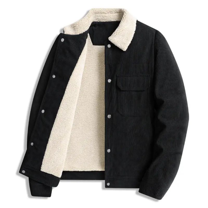 Jaket Hangat Corduroy Pria Kerah Dan Furing Buludru - Fashion Cowok Terbaru Keren - Bomber Hitam Teb