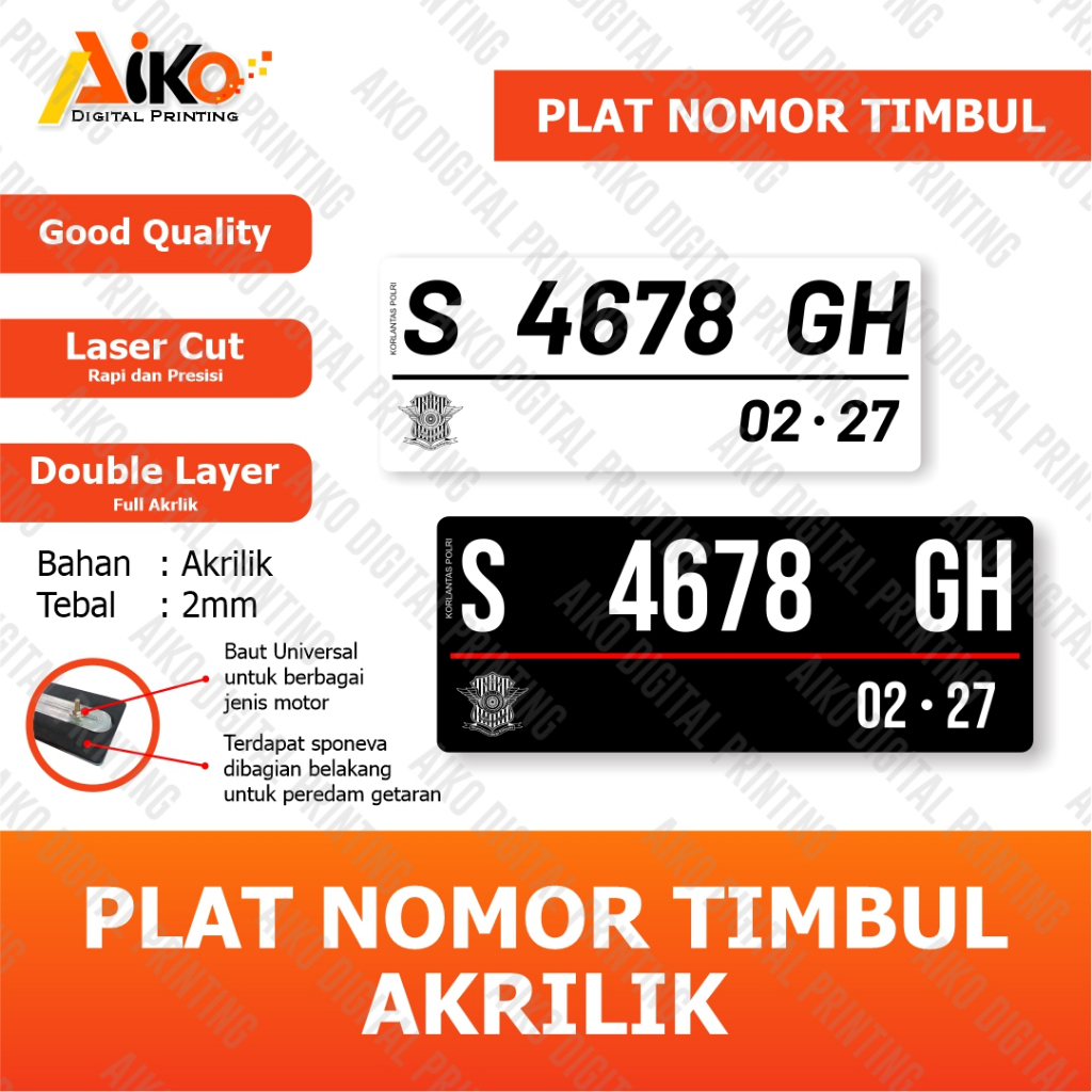 PLAT NOMOR MOTOR AKRILIK 3D TIMBUL , PLAT NOMOR MOTOR VARIASI AKRILIK DOUBEL LAYER