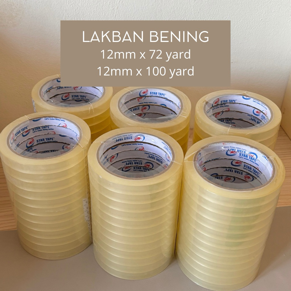 

Lakban Bening Isolasi 1/2 0.5 inch inci 12mm (12mm x 72 yard) (12mm x 100 yard) opp bening plakban atk tape perekat kuat solatip online shop