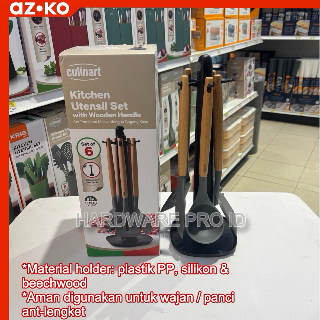 Culinart Set 6 Pcs Peralatan Masak Silikon Dengan Rotating Stand Perlatan Masak Anti Karat Spatula S