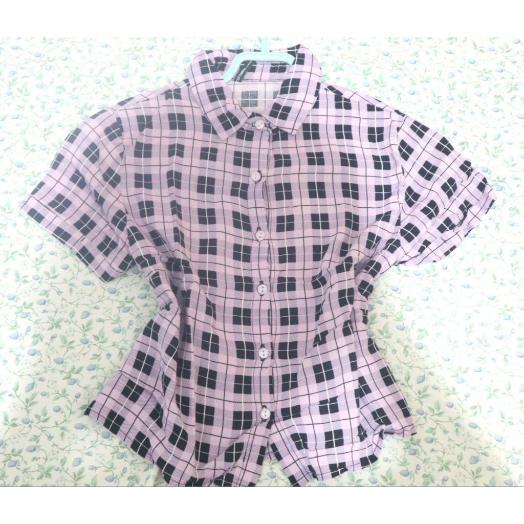Preloved Bekas Baju Ungu Kotak kotak Wanita Lengan Pendek Colorbox
