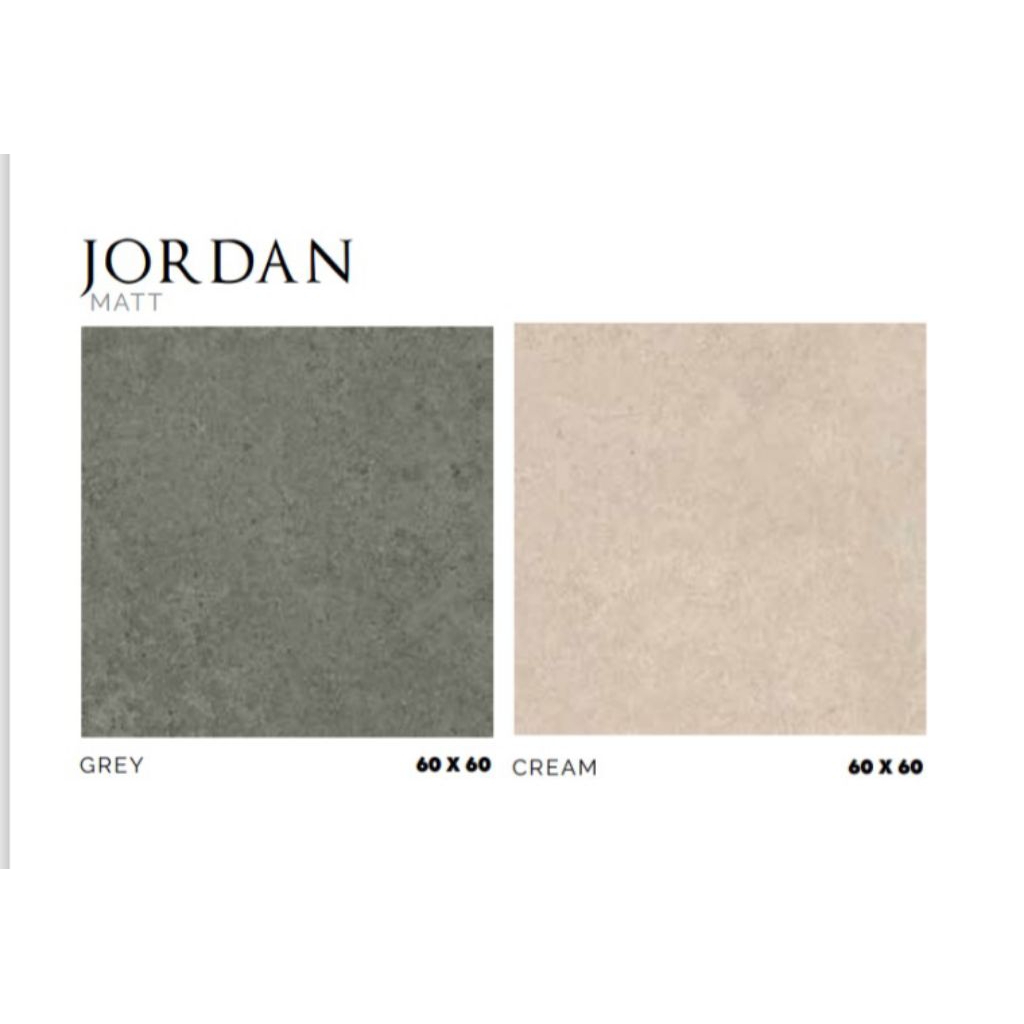 KERAMIK MERK PLATINUM TIPE JORDAN GREAY CREAM UKURAN 60X60 WARNA ABU DAN CREAM PERMUKAAN TEKSTURE MA