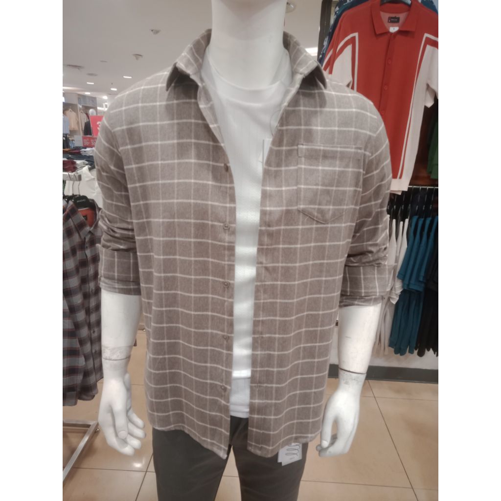 MOC Kemeja Panjang Kotak-kotak Grey
