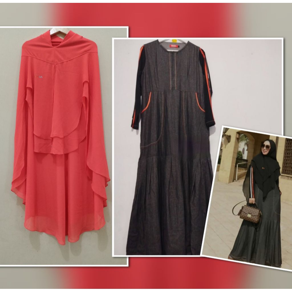 ❌SOLD❌ khimar SiSeSa atifah orange mix dress BRIPI denim