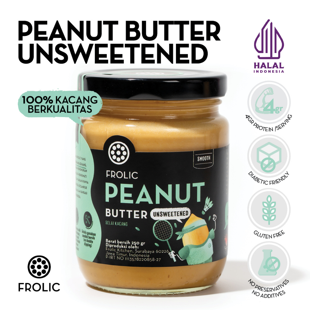 

FROLIC Peanut Butter Unsweetened Crunchy - Selai Kacang Murni (Vegan & Keto-friendly)