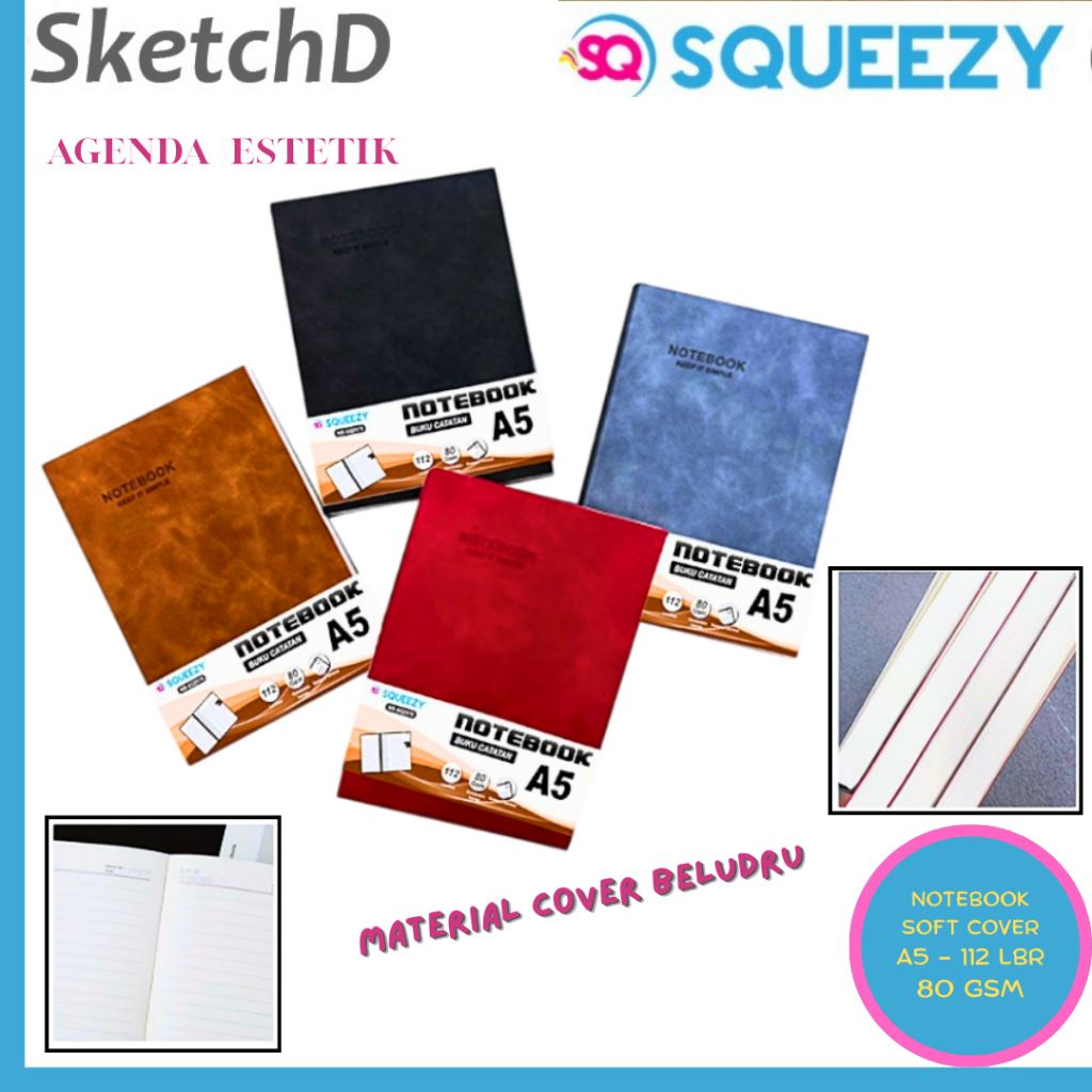 

Buku Agenda A5 Cover Lembut Squeezy 2578 Notebook soft cover 112 lembar