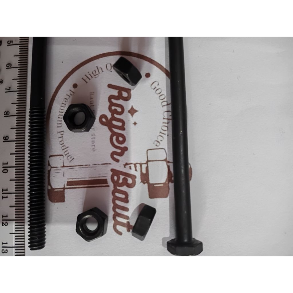 Mur Baut NC 1/4 × 5inch / Panjang 12.5cm  Kunci 10 Hitam NC 14x12.5Baut NC / Baut Besi Hitam Drat Ka