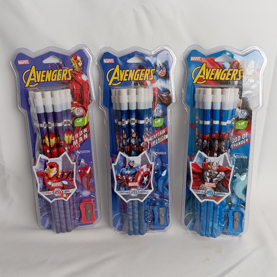 

Paket 12 Pensil Captain America atau Thor + Rautan/Pensil HB Anak/Pensil Avengers dengan Penghapus Pensil Kartun Set isi 12