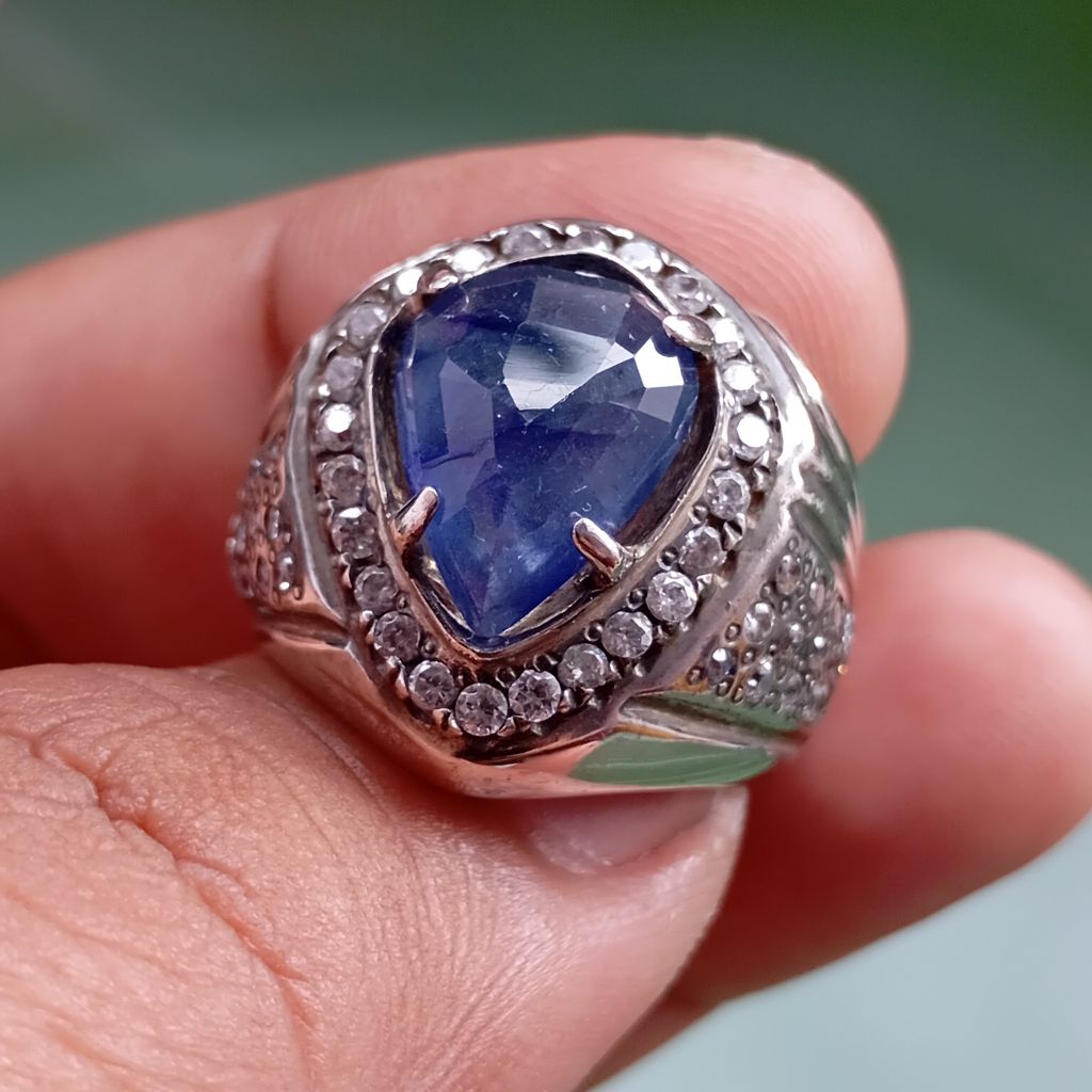 Cincin Pria Natural Blue Safir Perak 925