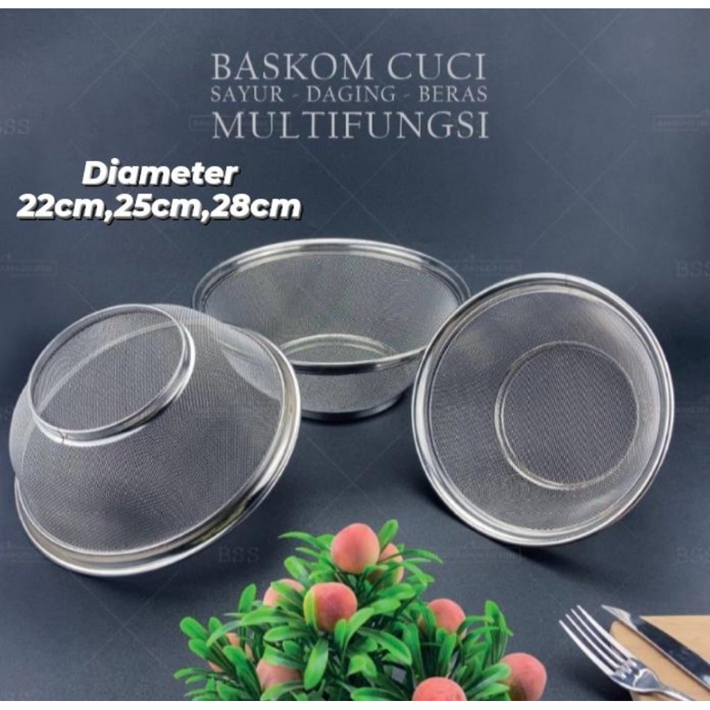 Baskom Saringan Jaring Stainless / Baskom Cuci Sayur Beras Multifungsi