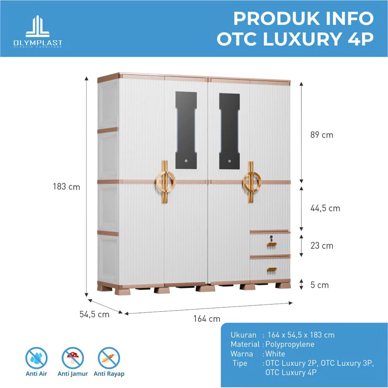 Lemari Pakaian Plastik 4 Pintu Luxury Olymplast / Lemari Baju Gamis/OTC LUXURY Series