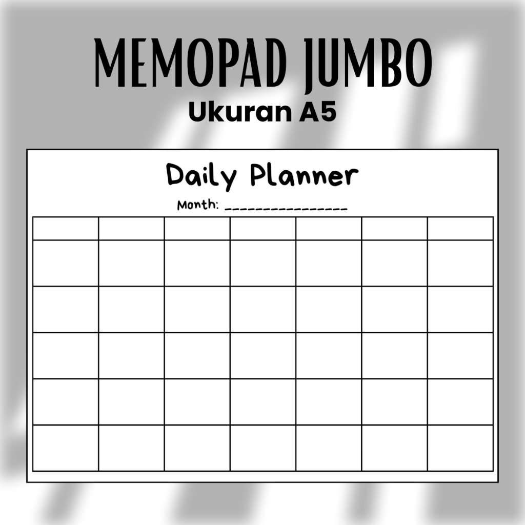 

Memopad Planner A5 1 Tahun – 35 Kolom / Lembar | 14 Lembar | Catatan Harian / Bullet Journal / To do list / Habit tracker