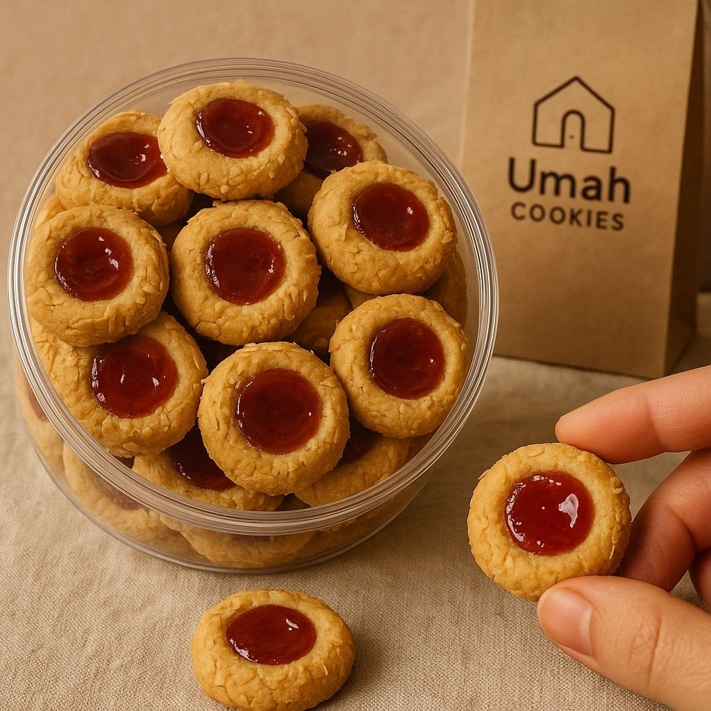 

Strawberry Thumbprint Cookies Lembut & Lumer | Isian Selai Strawberry | 250gr by Umah Cookies