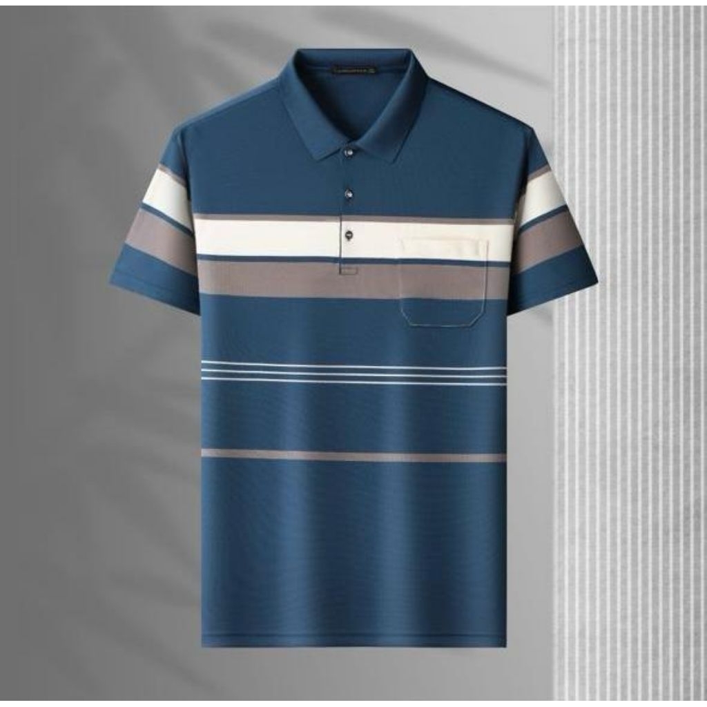 Kaos Kerah Pria Salur Lengan Pendek Bahan Import Premium